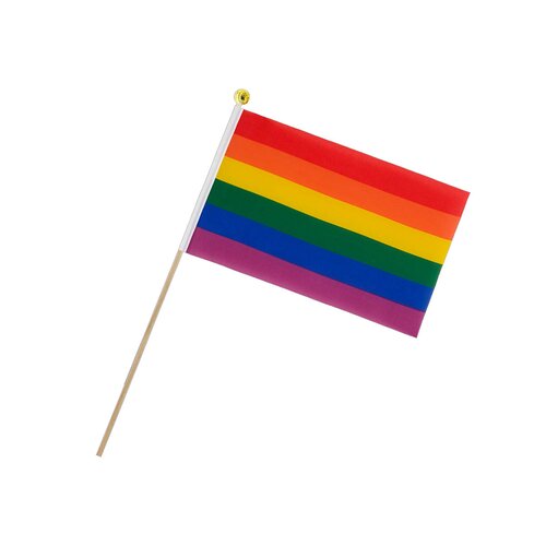 Regenbogen Handflagge 14x21 cm mit Holzstiel